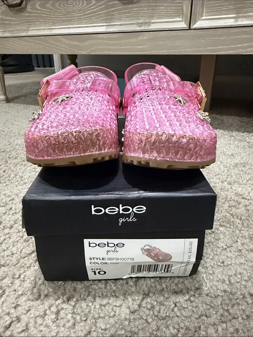 bebe Girls Pink Jelly Clogs with Decorative Charms